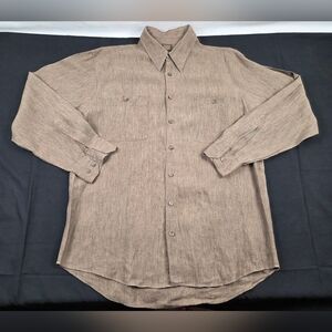 Scott Barber Shirt Mens Large Brown Long Sleeve Button Up Solid 100% Linen